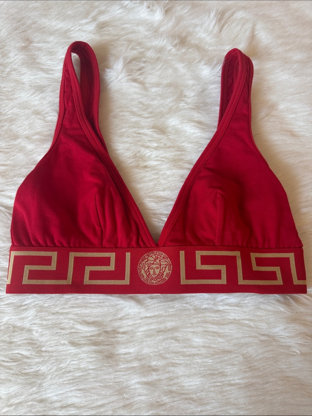Versace Red Triangle Bralette with Gold Medusa Band